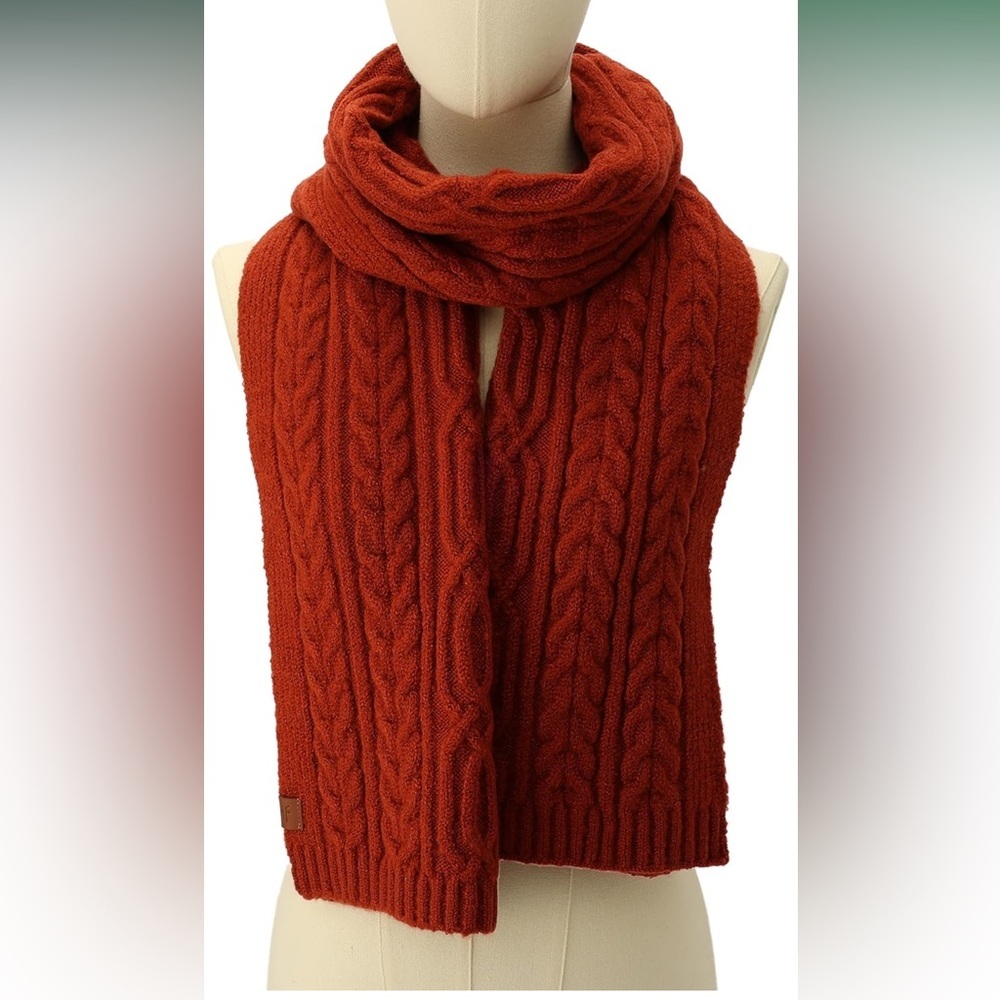 Cozy Cable Knit NWT FRYE Brick Red Rust scarf
